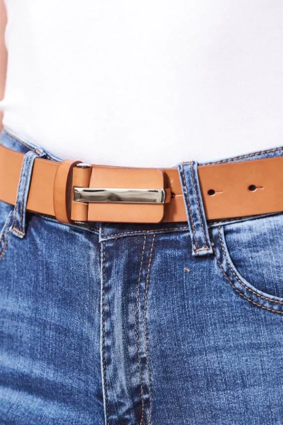 Sosandar Tan Leather Waist Belt With Silver Clasp Silver Women Bags and Belts