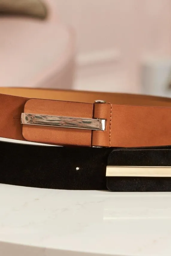 Sosandar Tan Leather Waist Belt With Silver Clasp Silver Women Bags and Belts