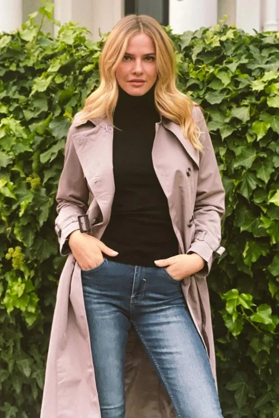 Sosandar Taupe Grey Belted Trench Coat Grey Women Jackets and Coats