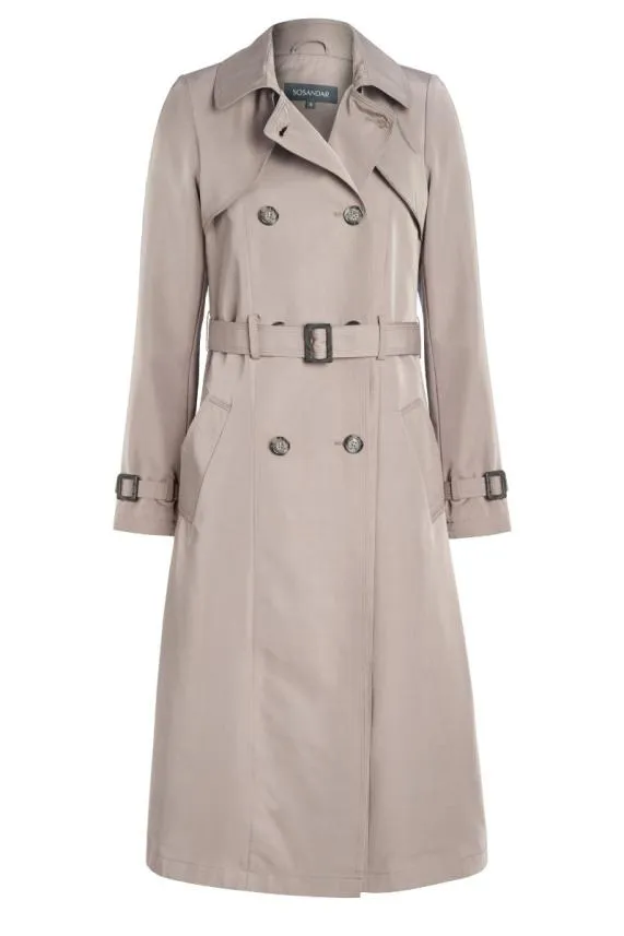 Sosandar Taupe Grey Belted Trench Coat Grey Women Jackets and Coats