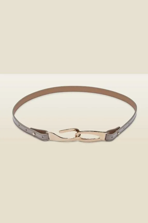 Sosandar Taupe Patent Leather Slim Waist Belt With Gold Clasp Women Bags and Belts