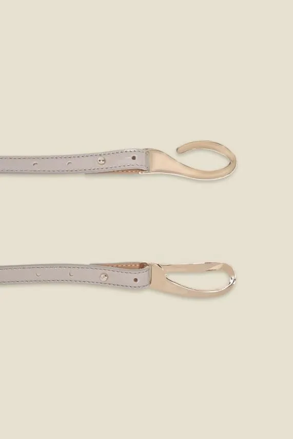 Sosandar Taupe Patent Leather Slim Waist Belt With Gold Clasp Women Bags and Belts