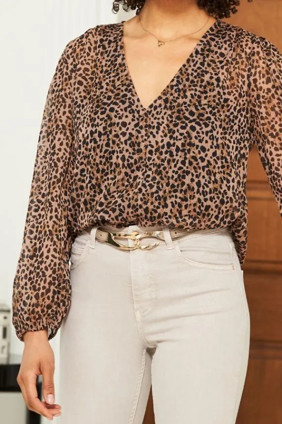 Sosandar Taupe Patent Leather Slim Waist Belt With Gold Clasp Women Bags and Belts