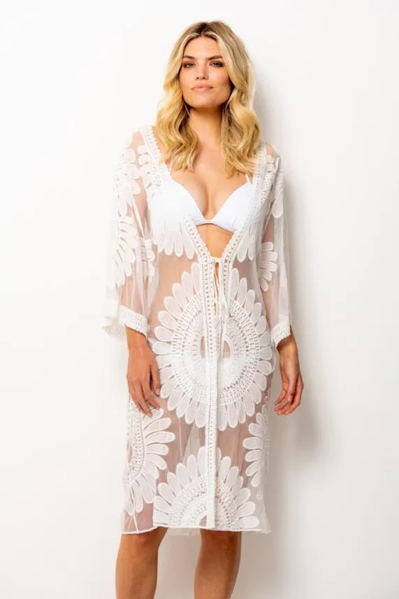 Sosandar White Lace Kimono White Women Swim and Beachwear