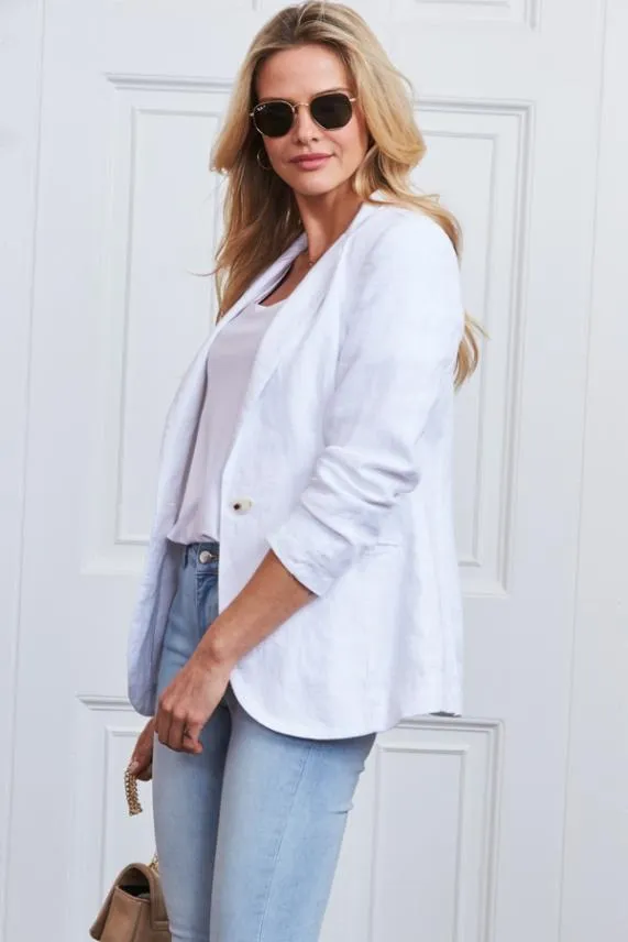 Sosandar White Linen Blazer White Women Jackets and Coats