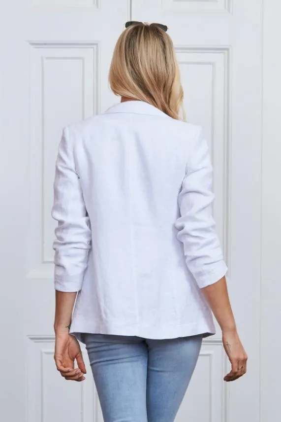 Sosandar White Linen Blazer White Women Jackets and Coats