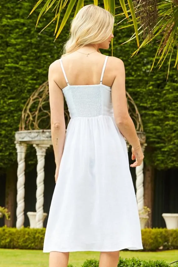 Sosandar White Linen Button Front Midi Dress White Women Dresses