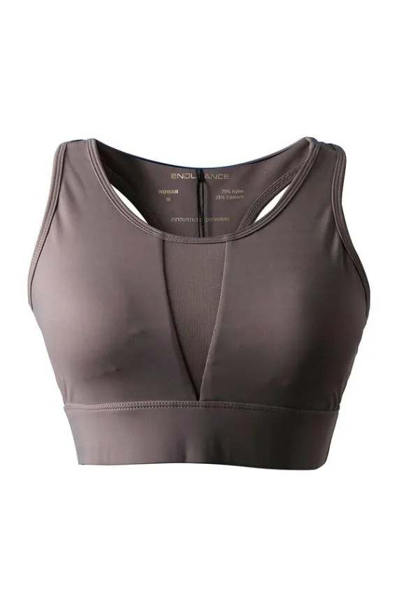 Sosandar Zoe Mocha Mesh Panel Racerback Sports Bra Women Activewear