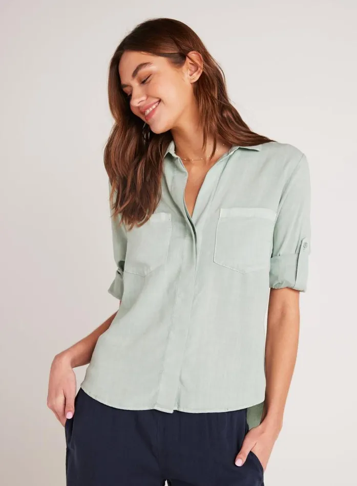 Split Back Button Down 8211 Oasis Green Women Bella Dahl Long Sleeve