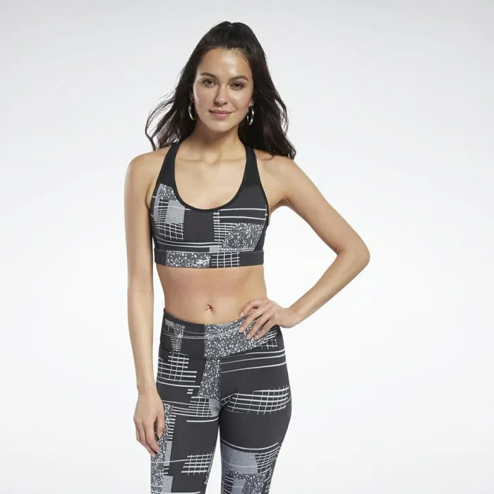 Sports Bras Womens Reebok Hero MediumImpact Deconstructed Racer Bra Black Cold Grey 2