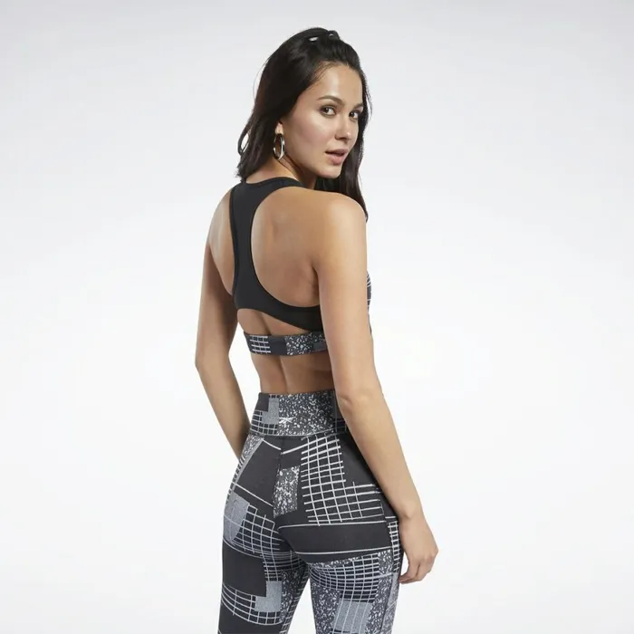 Sports Bras Womens Reebok Hero MediumImpact Deconstructed Racer Bra Black Cold Grey 2