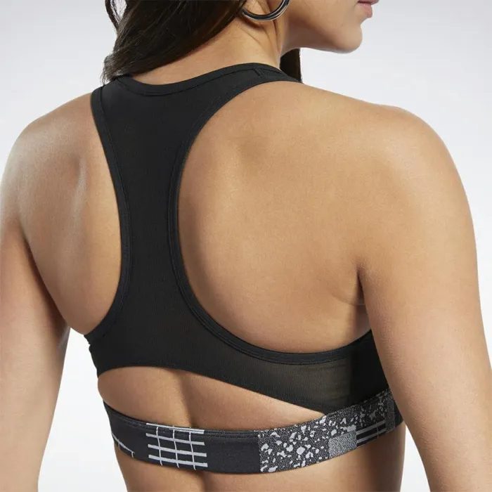 Sports Bras Womens Reebok Hero MediumImpact Deconstructed Racer Bra Black Cold Grey 2