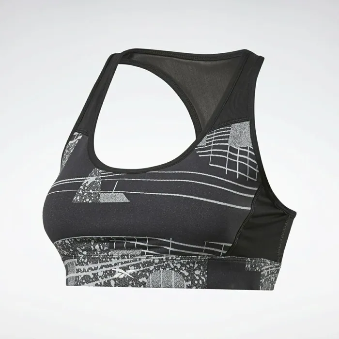 Sports Bras Womens Reebok Hero MediumImpact Deconstructed Racer Bra Black Cold Grey 2