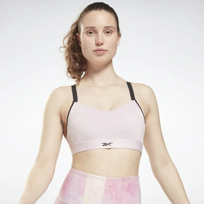 Sports Bras Womens Reebok Lux Strappy MediumImpact Sports Bra Frost Berry