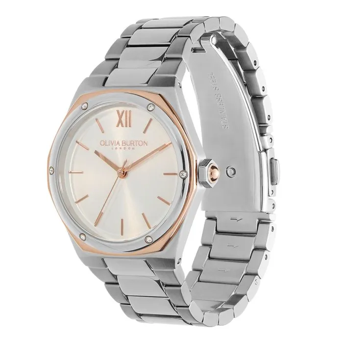 Sports Luxe Watches Women Olivia Burton 33mm Hexa White Carnation Gold and Silver Bracelet Watch