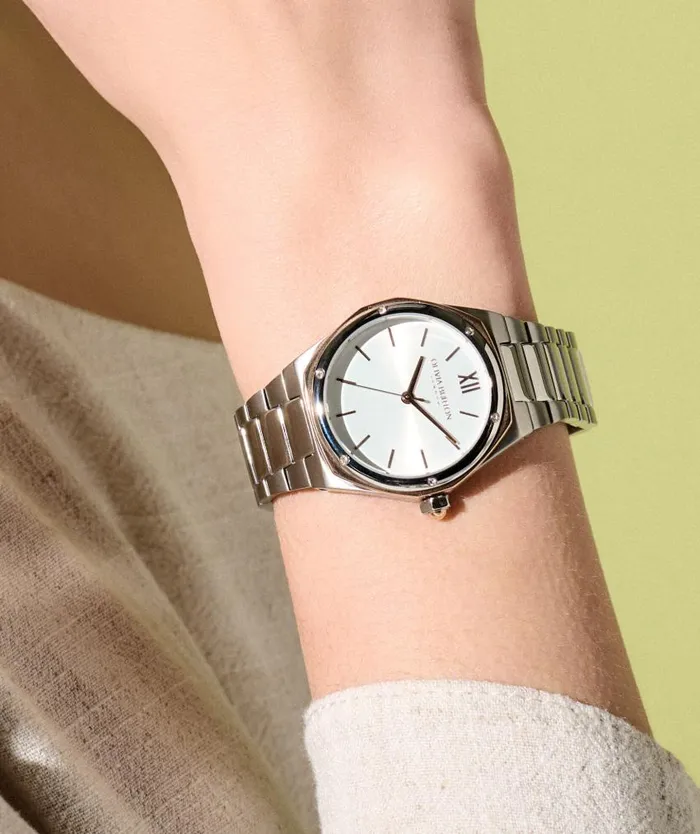 Sports Luxe Watches Women Olivia Burton 33mm Hexa White Carnation Gold and Silver Bracelet Watch