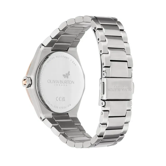 Sports Luxe Watches Women Olivia Burton 33mm Hexa White Carnation Gold and Silver Bracelet Watch