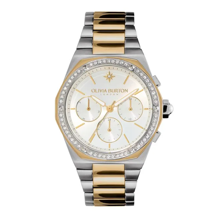 Sports Luxe Watches Women Olivia Burton 38mm Hexa MultiFunction White and Two Tone Bracelet Watch Sports Luxe Watches Women Olivia Burton 38mm Hexa MultiFunction White and Two Tone Bracelet Watch