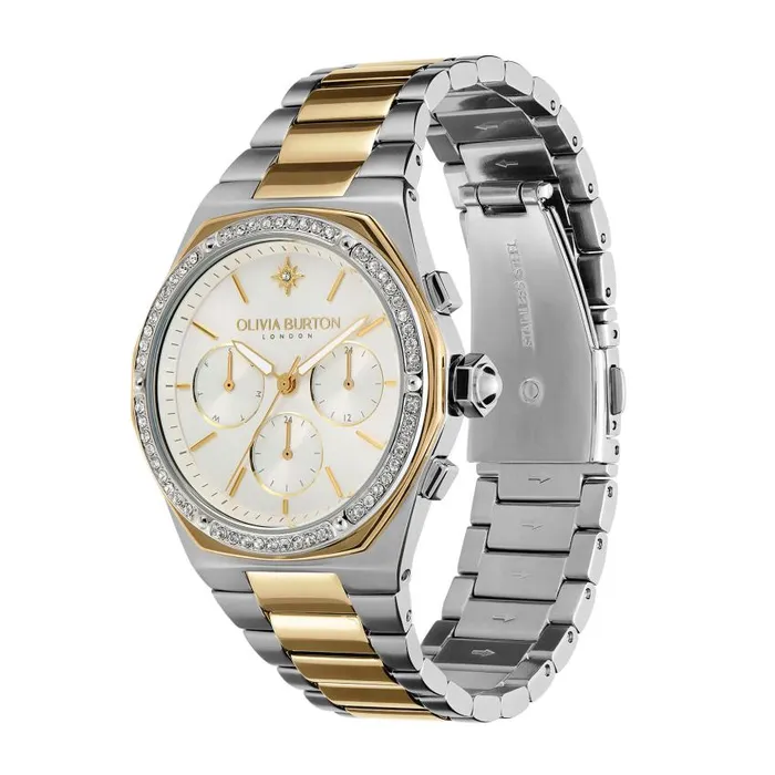 Sports Luxe Watches Women Olivia Burton 38mm Hexa MultiFunction White and Two Tone Bracelet Watch