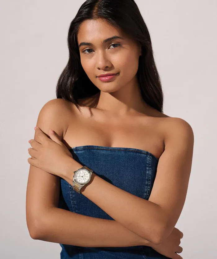Sports Luxe Watches Women Olivia Burton 38mm Hexa MultiFunction White and Two Tone Bracelet Watch