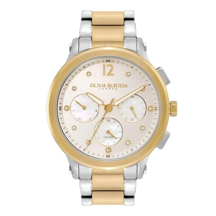 Sports Luxe Watches Women Olivia Burton 38mm MultiFunction Metallic White and Two Tone Bracelet Watch Sports Luxe Watches Women Olivia Burton 38mm MultiFunction Metallic White and Two Tone Bracelet Watch