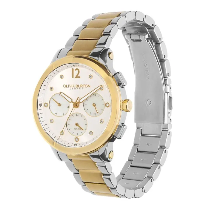 Sports Luxe Watches Women Olivia Burton 38mm MultiFunction Metallic White and Two Tone Bracelet Watch