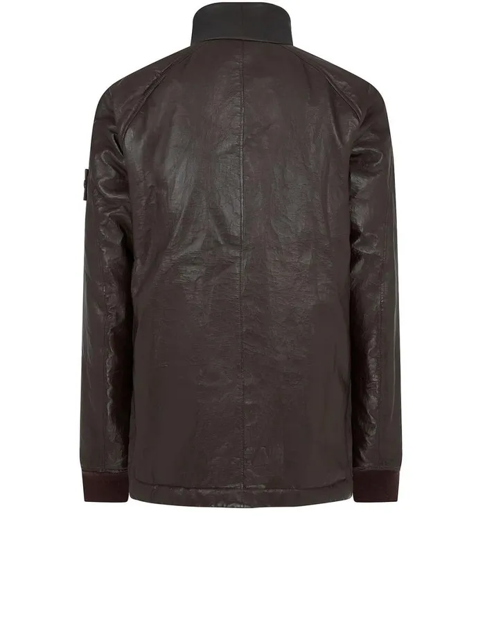 Stone Island Coats 038 Jackets 002F3 Featherweight Leather With Stretch Wool Nylon Down Ghost Piece Blouson In Dark Brown 8211 Mens
