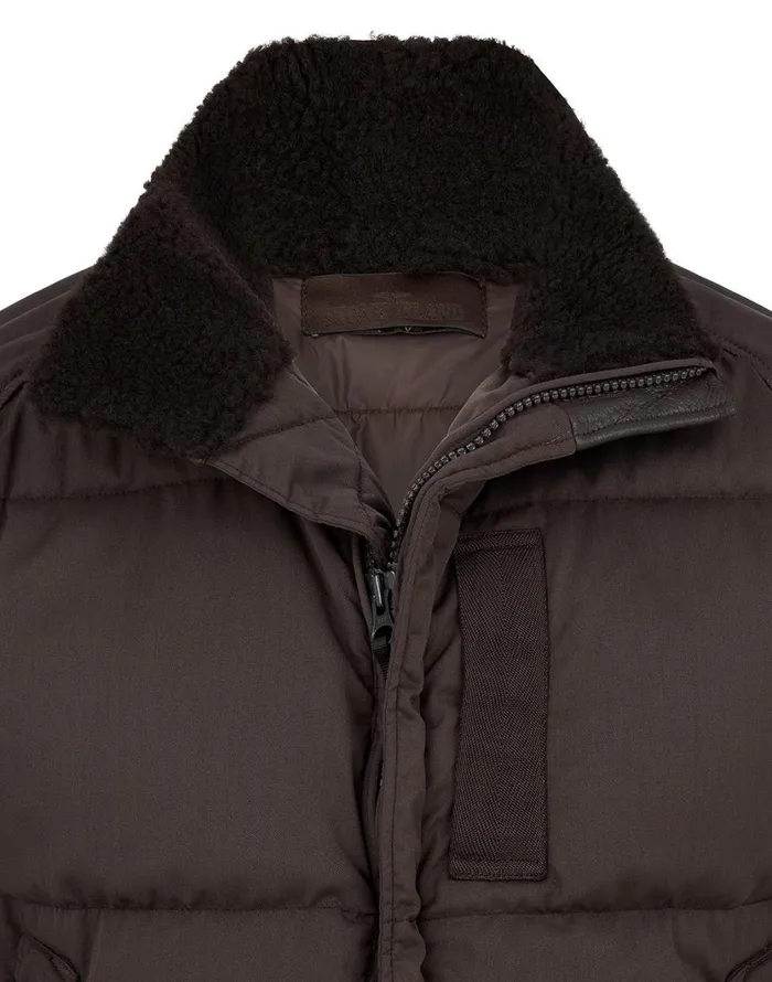 Stone Island Coats 038 Jackets 002F3 Featherweight Leather With Stretch Wool Nylon Down Ghost Piece Blouson In Dark Brown 8211 Mens