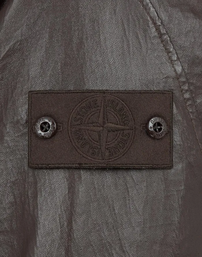 Stone Island Coats 038 Jackets 002F3 Featherweight Leather With Stretch Wool Nylon Down Ghost Piece Blouson In Dark Brown 8211 Mens