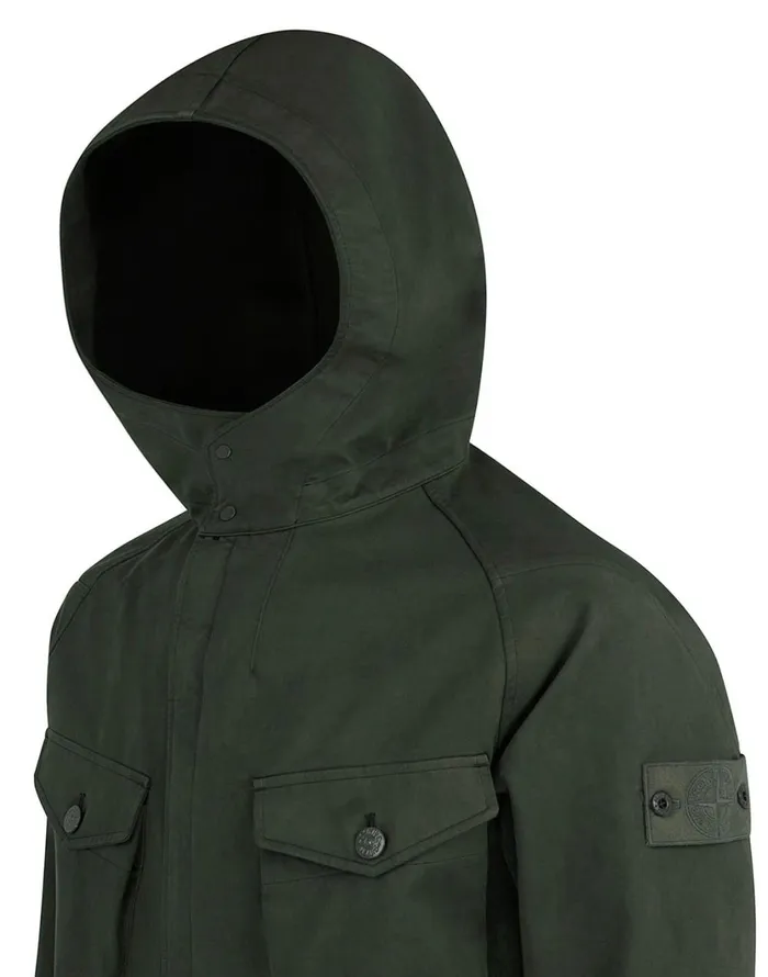 Stone Island Coats 038 Jackets 441F1 Raso Gommato Double Ghost Piece Hooded Jacket In Khaki 8211 Mens