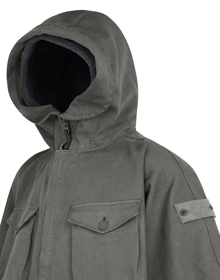 Stone Island Coats 038 Jackets 717F1 Raso Gommato Double Ghost Piece Hooded Cape In Smoky Grey 8211 Mens