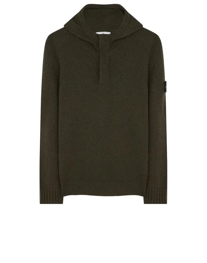 Stone Island Knitwear 507A3 Hooded Jumper In Dark Forest 8211 Mens