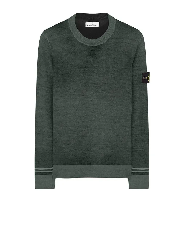 Stone Island Knitwear 555A8 Fast Dye Airbrush Crewneck Jumper In Dark Forest 8211 Mens