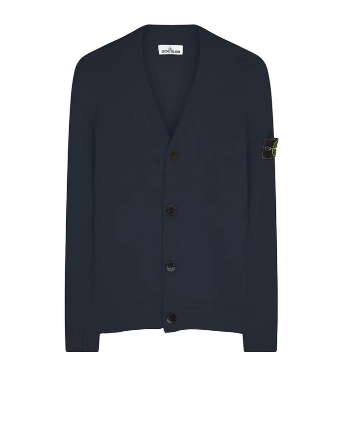 Stone Island Knitwear 572D3 Collarless Cardigan Knit In Marine Blue 8211 Mens Stone Island Knitwear 572D3 Collarless Cardigan Knit In Marine Blue 8211 Mens