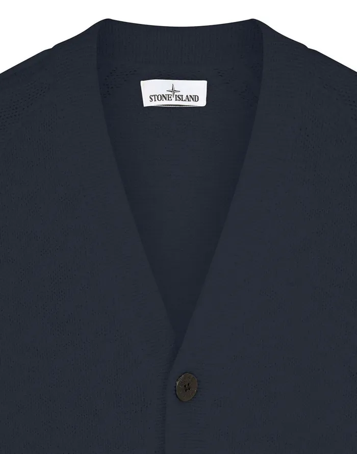 Stone Island Knitwear 572D3 Collarless Cardigan Knit In Marine Blue 8211 Mens
