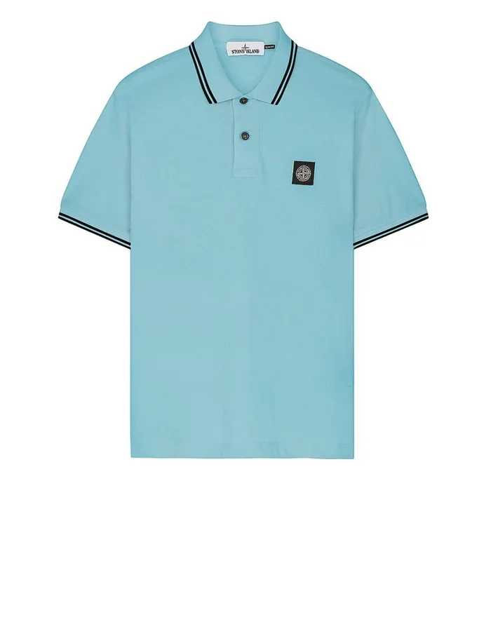 Stone Island Polo Shirts 22S18 Short Sleeve Polo Shirt In Aqua 8211 Mens