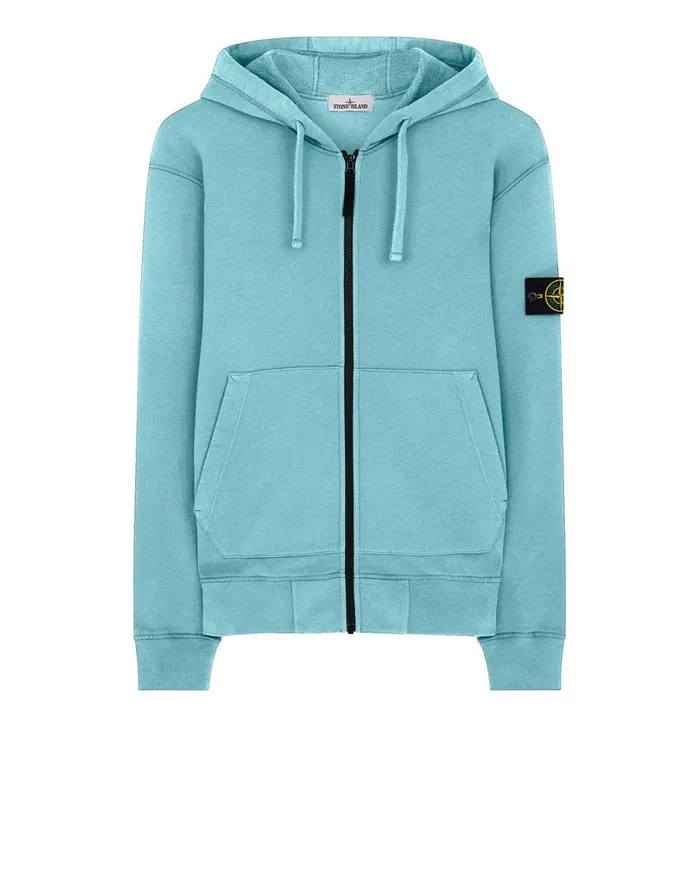 Stone Island Sweatshirts 64220 Hooded Full Zip Sweatshirt In Aqua 8211 Mens