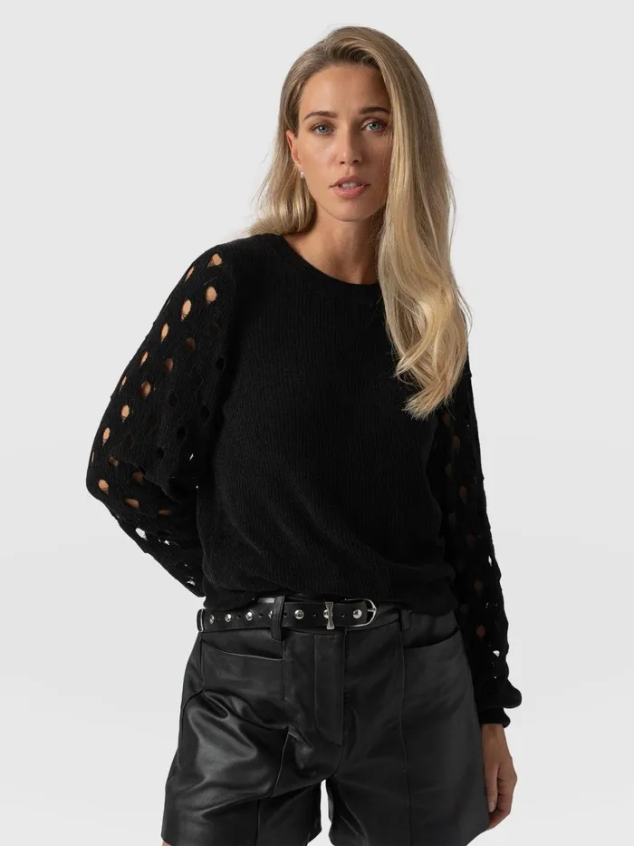 Suki Lace Hole Knit 8211 Black Black Women Saint And Sofia Knitwear