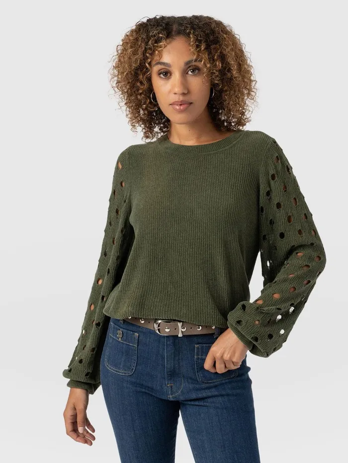 Suki Lace Hole Knit 8211 Green Green Women Saint And Sofia Knitwear