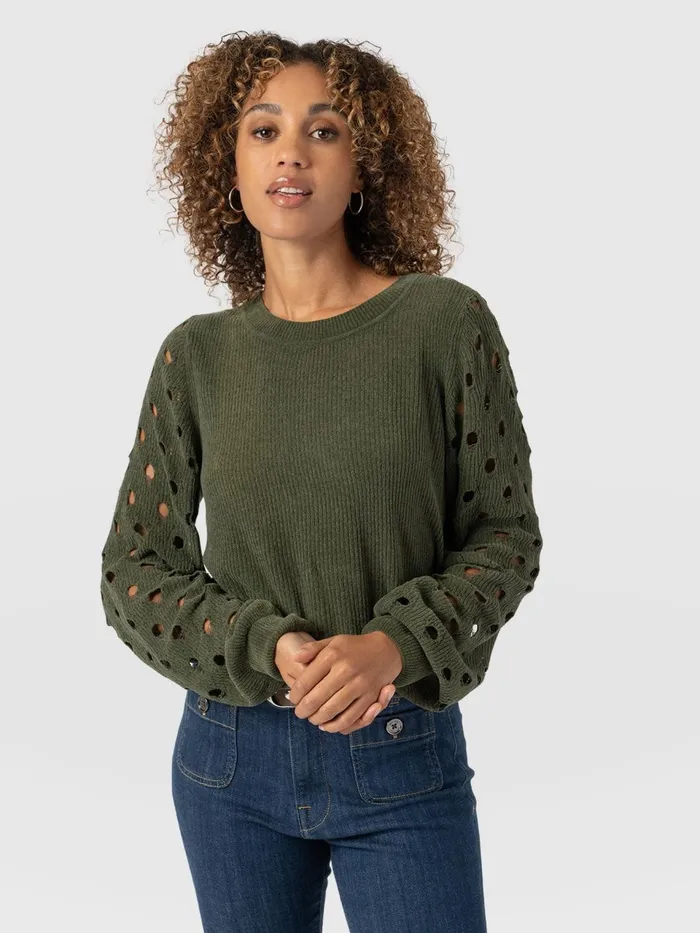 Suki Lace Hole Knit 8211 Green Green Women Saint And Sofia Knitwear