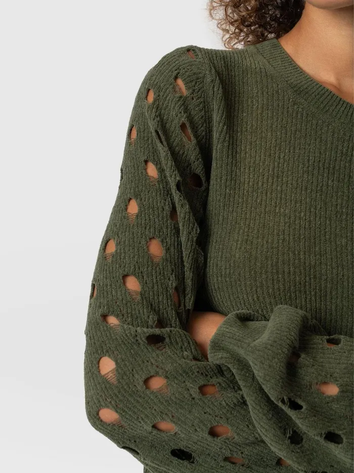 Suki Lace Hole Knit 8211 Green Green Women Saint And Sofia Knitwear