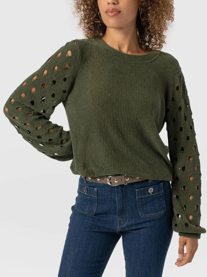 Suki Lace Hole Knit 8211 Green Green Women Saint And Sofia Knitwear