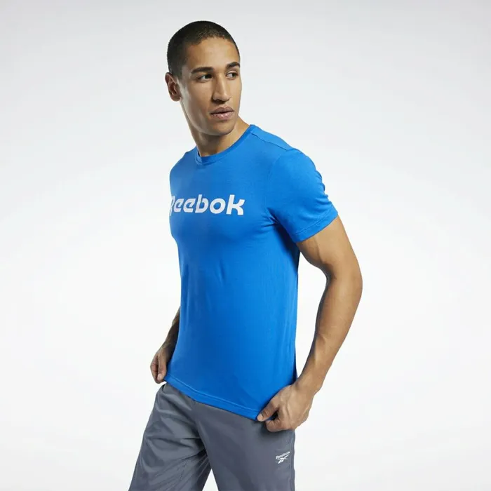 TShirts and Graphic Tees Mens Reebok Graphic Series Linear Logo Tee Blue Sport TShirts and Graphic Tees Mens Reebok Graphic Series Linear Logo Tee Blue Sport