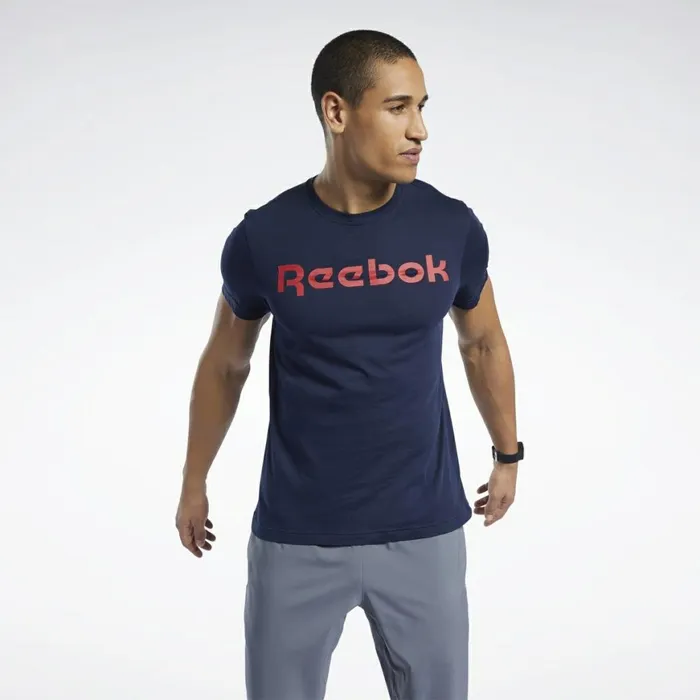 TShirts and Graphic Tees Mens Reebok Graphic Series Linear Logo Tee Faux Indigo TShirts and Graphic Tees Mens Reebok Graphic Series Linear Logo Tee Faux Indigo