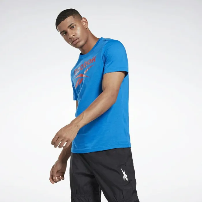 TShirts and Graphic Tees Mens Reebok Graphic Series Stacked Tee Blue Sport