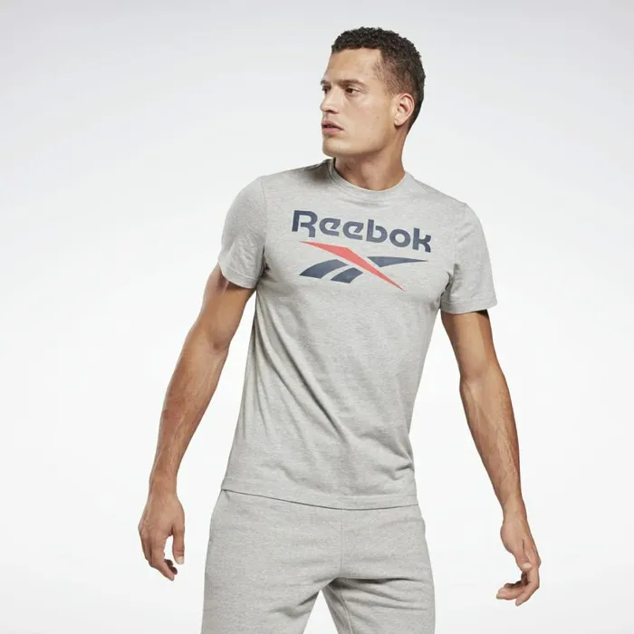 TShirts and Graphic Tees Mens Reebok Graphic Series Stacked Tee Medium Grey Heather Vector Navy
