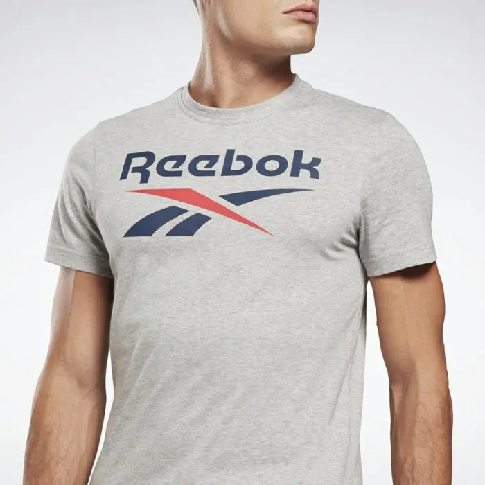 TShirts and Graphic Tees Mens Reebok Graphic Series Stacked Tee Medium Grey Heather Vector Navy