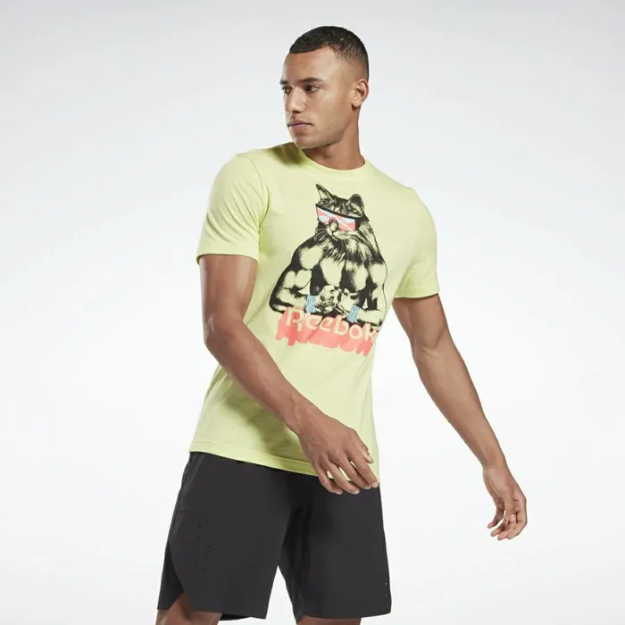 TShirts and Graphic Tees Mens Reebok Gritty Kitty TShirt Semi Energy Glow