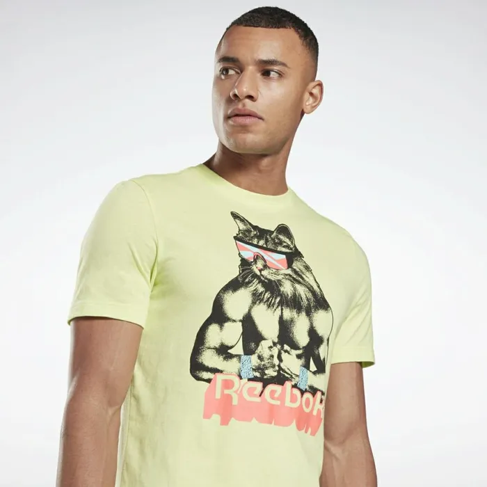 TShirts and Graphic Tees Mens Reebok Gritty Kitty TShirt Semi Energy Glow