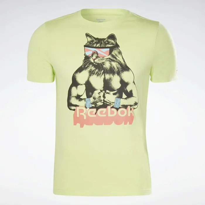 TShirts and Graphic Tees Mens Reebok Gritty Kitty TShirt Semi Energy Glow